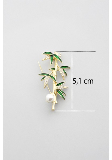 Şans Bambusu 18 Ayar Sarı Altın Kaplama Gümüş Broş Sarı Altın Kaplama