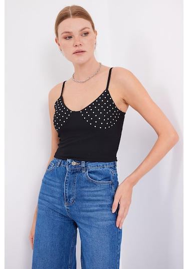 Bigdart 918 İp Askılı Crop Top - Siyah 001