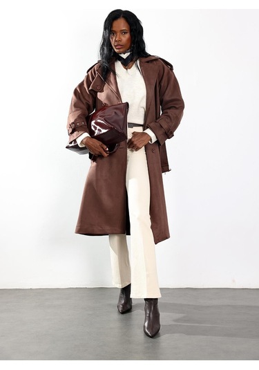 Kahverengi Kruvaze Yaka Süet Kaban 9608 Kahverengi