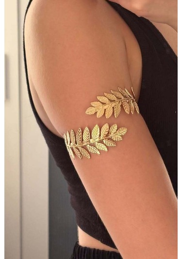 Gold Yaprak Desenli Pazu Bandı Üst Kol Bilekliği Ayarlanabilir Gold