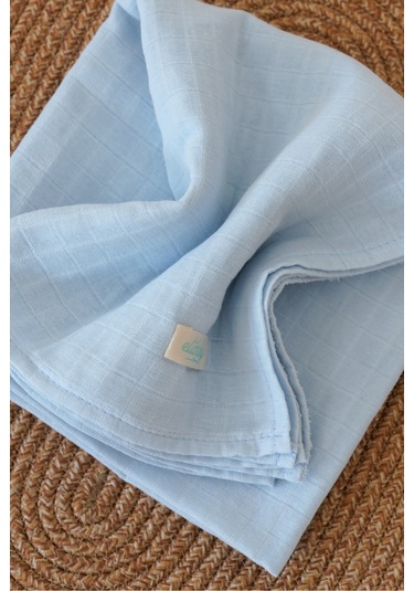 Organik Pamuk Çift Katlı Müslin Örtü Bebe Mavi 75x85 CM Bebe Mavi