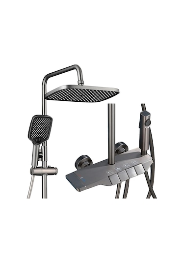 Piyano Gri Robot Tepe Duş Seti Yağmur Tepe Banyo 4 Tuşlu Batarya Dahil Antrasit Duş Seti Antrasit
