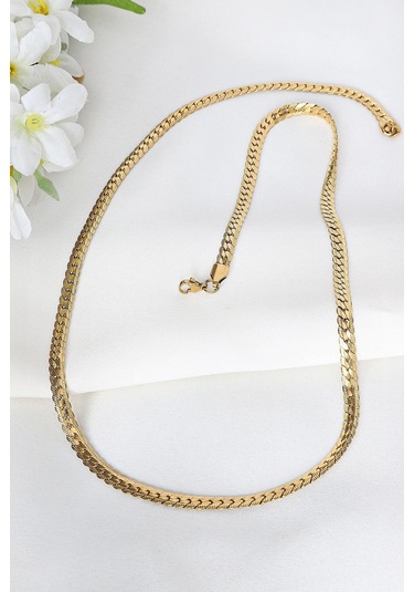 Gold Yassı Burgu Çelik Kolye Çok Renkli