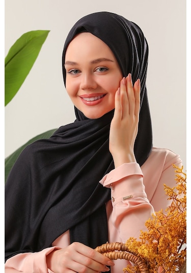 Melodi Scarf Tesettür Penye Şal Siyah Siyah