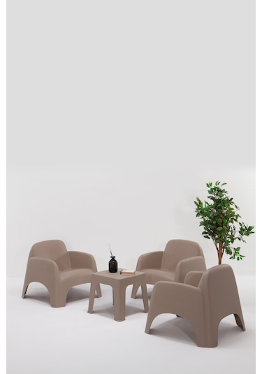 Modalife Şile Pratik Bahçe Balkon Oturma Grubu 1+1+1+s - Cappucino Cappuccino
