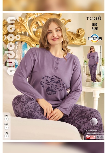 Aydoğan Kadın Suzi Büyük Beden Termal Mistik Mor Pijama Takım 0679 Lavanta