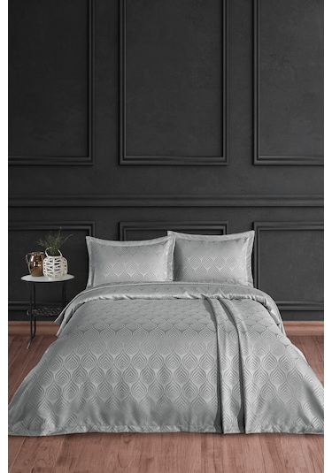 Clasy Jakarlı Şönil Çift Kişilik Yatak Örtüsü 240x250cm Gri