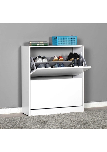 Flat Duo 2 Katlı Geniş Ayakkabılık Dolabı - Beyaz