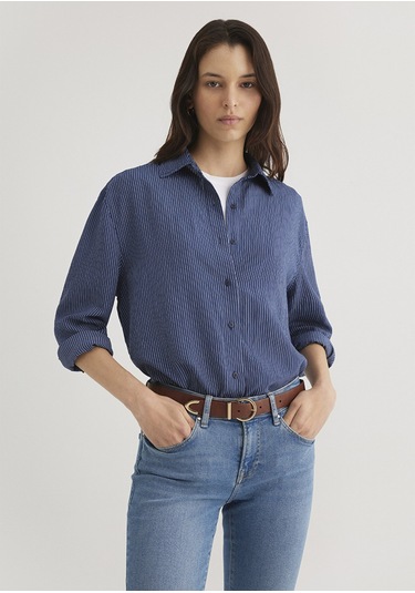 Mavi - Çizgili Lacivert Gömlek 1210683-80736 Lacivert