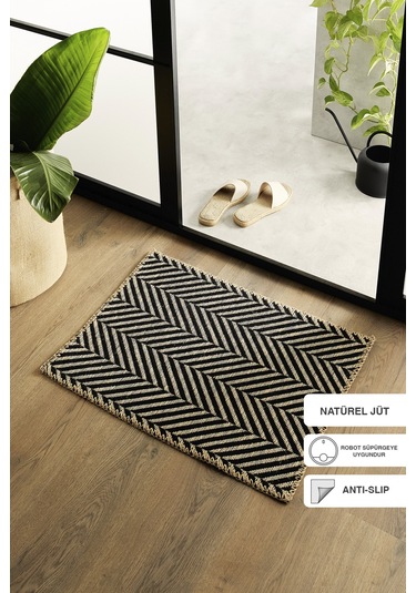 Ocean Home Textile Siyah Renk Balıksırtı Jüt Paspas 50  x  70 CM