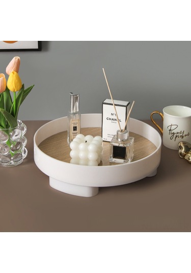 Wezone Ahşap Mutfak Makyaj Dolabı Taşıyıcı: Beyaz Büyük Boy Organize Edici Tabak, Parfüm Kozmetik Meyve Depolama Kutusu