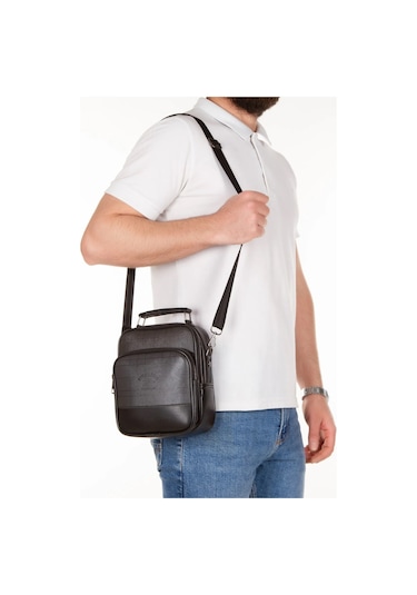 Tuldar Erkek Ekose Deri Ayarlanabilir Çapraz Omuz Askılı Günlük Omuz Ve El Çantası 19x22cm Tul132 Gri