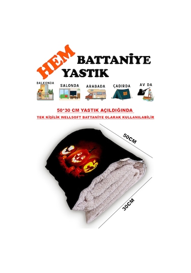 Bal Kabağı Helloween Desen Baskılı Tv Battaniyeli Opsiyonel Dekoratif Hediye Yastık Battaniye 2in1 Çok Renkli
