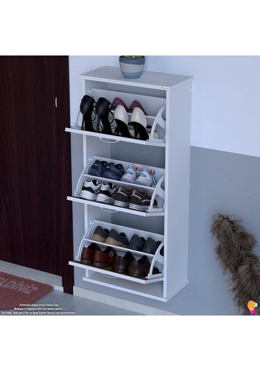 Modilayn Varbi Asma Kapı Önü 52 X 115 X 25,5 Cm Lik 3 Düşer Kapak 6 Göz Raf Bölmeli Ayakkabılık Ceviz - Beyaz