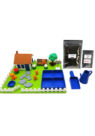 Kutpia Mini Bahçe Çocuk Oyun Ve Eğitim Seti 25x19cm - Sevimli Kediler Mavi