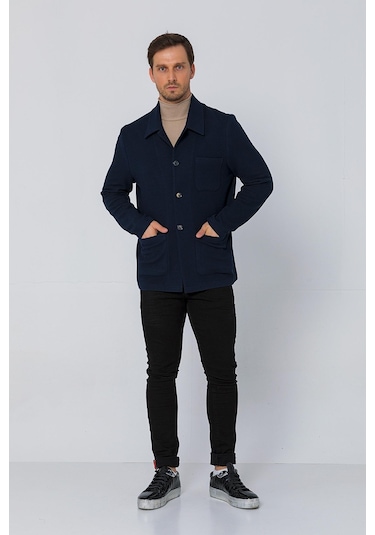 Cekmon Erkek Düğmeli Çok Cepli Rahat Blazer Regular Fit Klasik Ceket 001