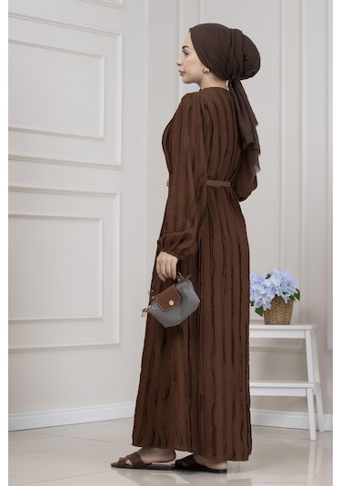 Fırfır Detaylı Rüya Elbise-kahverengi-5471 Kahverengi