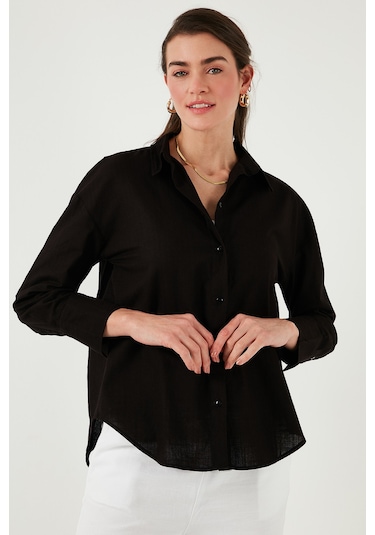 Lela Pamuklu Regular Fit Uzun Kollu Düz Bayan Gömlek Cf25S168305 Siyah