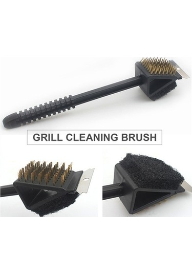 Pazly Siyah Hd41269 Paslanmaz Çelik Kürek Fırça 3'ü 1 Arada Barbekü Temizleyici Siyah