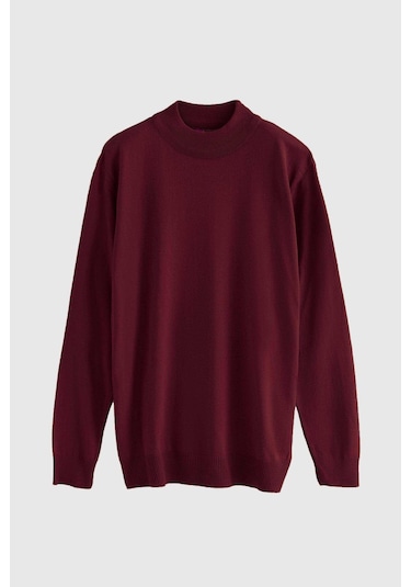 D's Damat Regular Fit Bordo Pamuk Karışımlı Yarım Balıkçı Triko Kazak Bordo