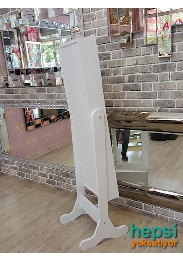 Ayna Denizi Klasik Model Beyaz Renk Ayaklı Boy Aynalı Takı Dolabı