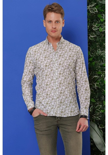 G 1542 Slim Fit Haki Klasik Gömlek Haki