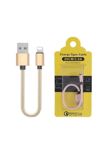Ally Apple iPhone Uyumlu iOS 3.0A Hızlı Şarj Halat Usb Kablo 20Cm (324799018)