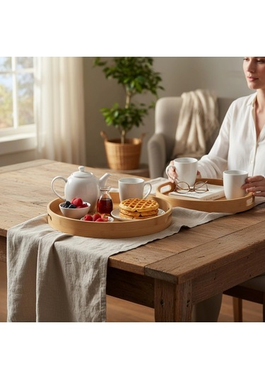 Mybru Oval Bambu Tepsi 2'li Set Ahşap