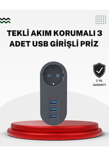 Akım Korumalı Usb Li Priz Güçlü 2500w, Isı Ve Çocuk Koruması - Lisinya 0