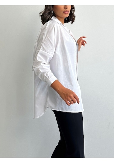 Kadın Oversize Uzun Basic Gömlek Beyaz
