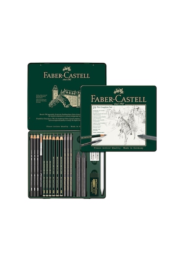 Faber-Castell Pitt Grafit Sanat Seti,Siyah,19 Parça,Kömür Kalem ve Aksesuarlarla,Gölgelendirme ve Eskiz İçin İdeal