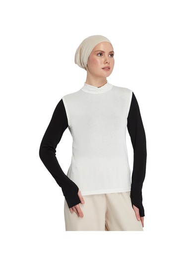 Organik Kolsuz Balıkçı Yaka Likralı Kadın Sıfır Kol Body Ekru