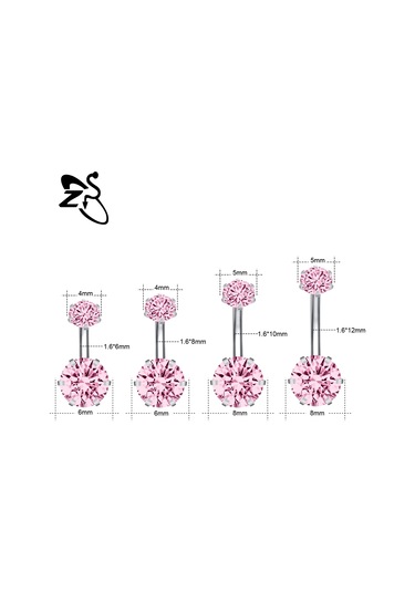 Zs 14g Paslanmaz Çelik Göbek Piercingi 6/8/10/12 Mm Cz Kristal Takı Kırmızıplatin Kaplama Platin Kaplama