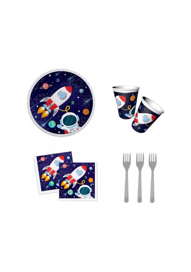 Uzay Temalı Tabak, Bardak, Çatal, Peçete Seti