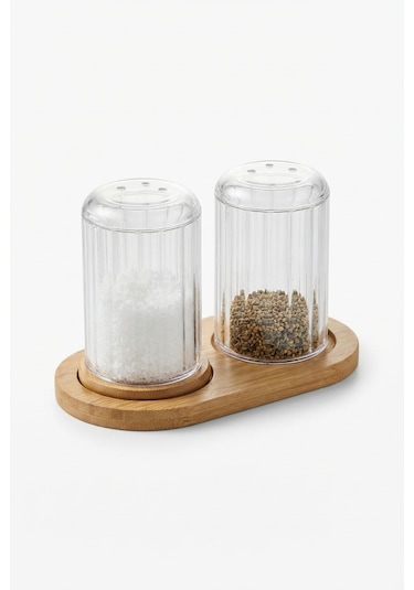 Makri Home Bambu Standlı Tuzluk & Baharatlık Seti 2 Li Şeffaf