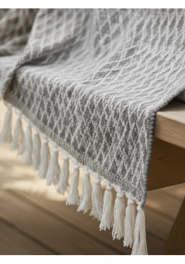 Beylini Çok Amaçlı Örtü Koltuk Çekyat Kilim Yatak Piknik Örtüsü Zemin Kaplama Yıkanabilir Saçaklı 170x200 Cm Gri