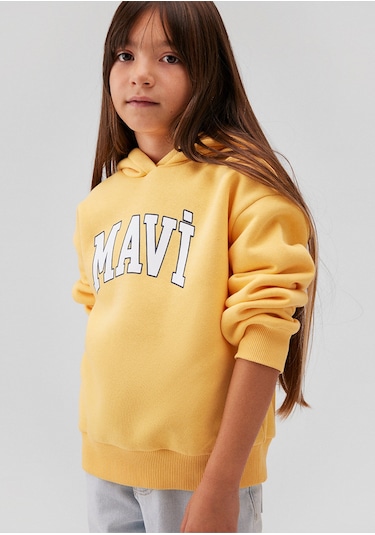 Mavi - Mavi Logo Baskılı Kapüşonlu Sarı Sweatshirt 7610035-71377 Sarı