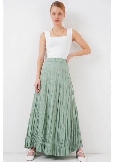 Kadın Uzun Kırışık Etek 8042 - Çağla Çağla