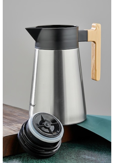Cooker 1,5 Litre Çelik Termos Bambu Saplı Metalik