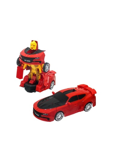 Kutulu Pilli Robot Olan Araba 16 Cm Dönüşebilen Işıklı Ve Sesli Oyuncak Kırmızı
