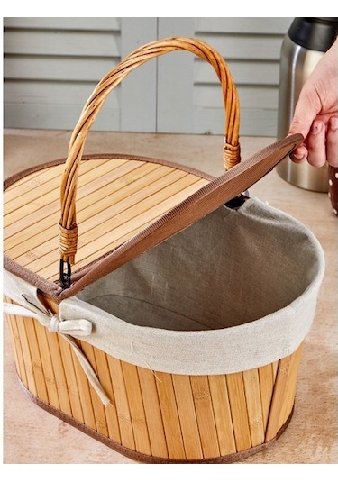 Morponi Bambu Piknik Sepeti Oval Alg Kahverengi