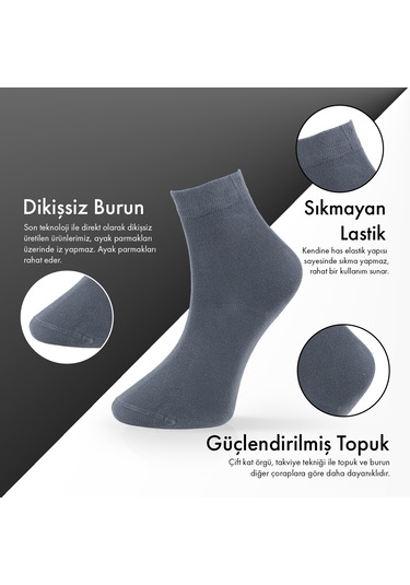Saf Bambu Erkek Yarım Konç Düz Füme Çorap Dikişsiz Premium Kutulu 6'lı L5952aznp Softaura