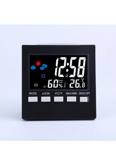 Gajeena Ev İçin Sıcaklık Nem Ölçer, Led Sesli Arka Işık, Renkli Ekran Takvim Ve Alarm Saat - Siyah 2159t Çok Renkli