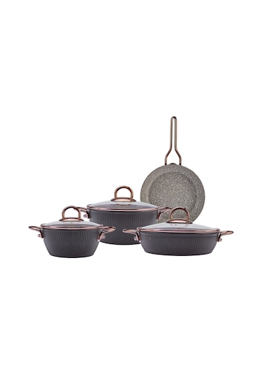 Emsan Line Siyah Rose 7 Parça Granit Tencere Seti