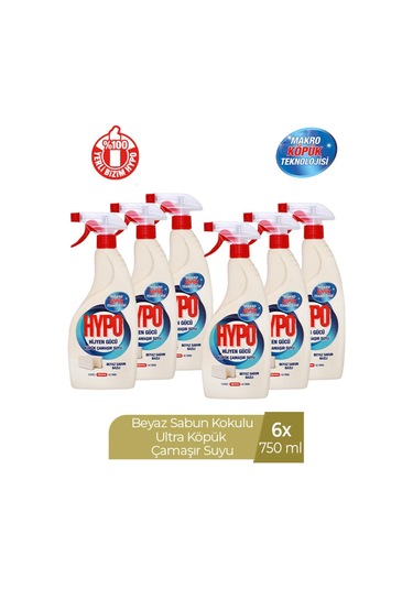 Hypo Köpük Çamaşır Suyu Beyaz Sabun Kokulu 750 Ml X 6 Adet