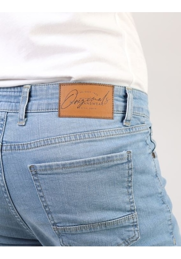 Erkek Taşlamalı Slim Fit Likralı Açık Mavi Kot Jean Pantolon Hlthe001956-A