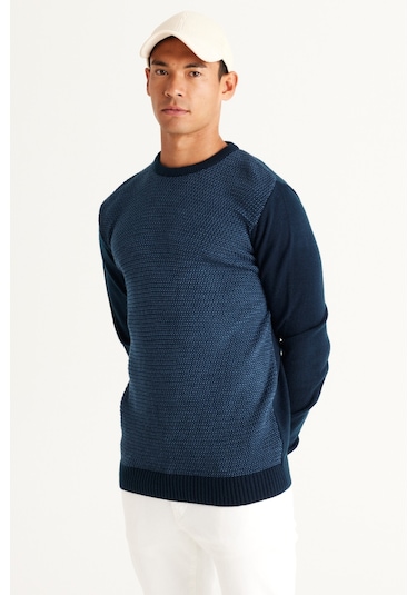 AC&Co / Altınyıldız Classics Erkek Lacivert Mavi Standart Fit Normal Kesim Bisiklet Yaka Petek Desenli Triko Lacivert - Mavi