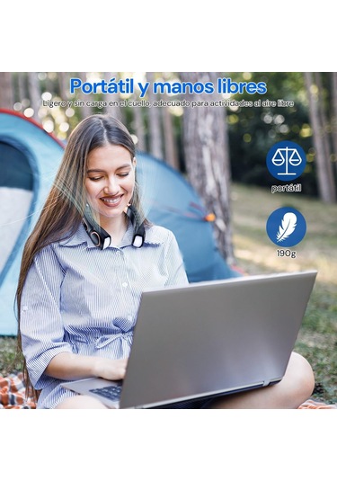 Padalink Usb Şarjlı Bıçaklıksız Boyun Fanı, 360 Tam Yönlü Rüzgar, 5 Hız Seviyesi, Led Işık Ve Pil Göstergesi, Dışarıda/içerde Kullanım, Siyah