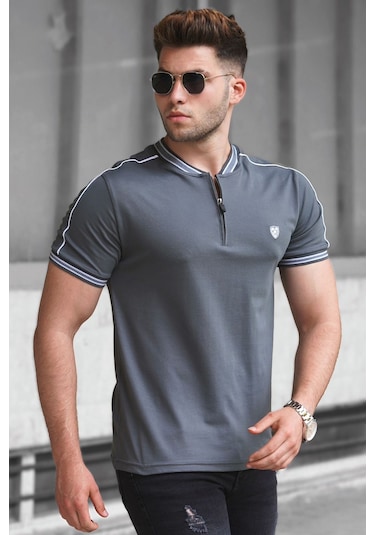 Madmext Madmext Füme Polo Yaka Erkek Tişört 9281-Füme