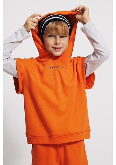 Kids Boy Kapüşonlu Loose Fit Kolsuz Sweatshirt Turuncu
